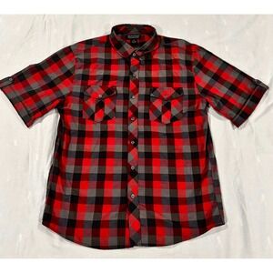 Montage Collection Mens Large Red Black Plaid Short Sleeve Button Down Shirt